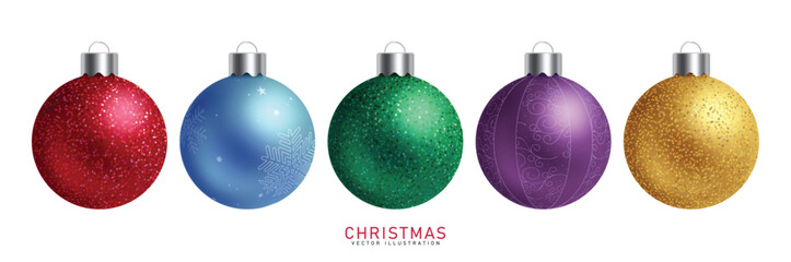Wall Mural - christmas balls multicolored clipart set. colorful bauble ball clip art in glitter, printed, round a