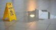 © Mr Sai - Caution wet floor sign near dangerous spill for commercial real estate safety needs