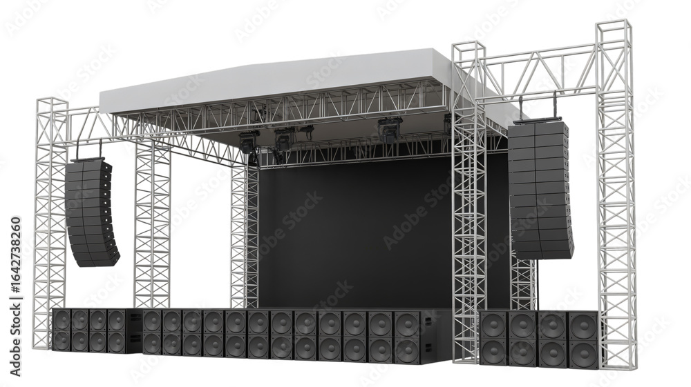 Foto de Stock Dynamic concert stage setup with massive speakers and ...