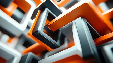 Abstract Geometric Pattern of Interlocking Squares in Bright Orange White and Black Colors