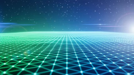Wall Mural - Abstract digital grid surface with glowing nodes moving over starry space, technology concept motion footage.