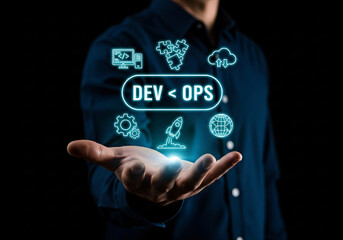 devops software development concept. it operations, high software quality and software development. 