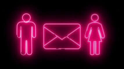 icon of a man sending a message to a woman with neon effect