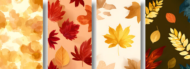 Poster - Set of Autumn backgrounds with leaves for shopping sale or promo poster and frame leaflet or web banner and social media.