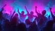 © Prapan - Electric Dance Vibe: A pulsating night scene filled with silhouetted figures lost in the rhythm of music, arms reaching for the dazzling lights.