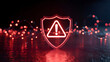 © MHA Creation - Glowing red shield with exclamation mark signals critical cybersecurity alert against dark background with bokeh lights, conveying urgent threat warning.