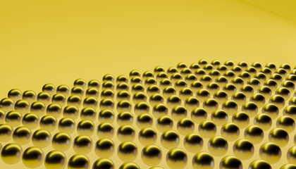 Abstract 3d rendering of yellow metallic balls in patterned arrangement