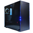 © darshika - Sleek black PC case with tempered glass side panel, showcasing internal components and blue LED lighting. background removed