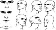 © layan - Men's face expressions and angles, a collection of hand-drawn vector art of a man's face.