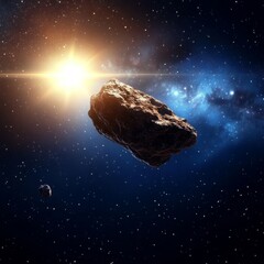 Wall Mural - A Mysterious Asteroid Drifting Slowly Through the Vast Expanse of Space, Illuminated by Stars