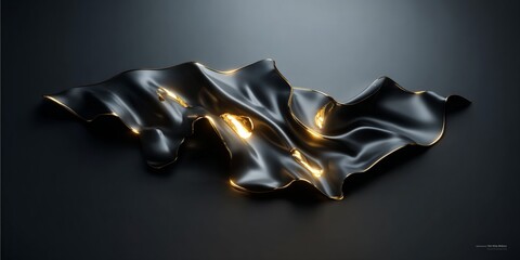 Canvas Print - elegant black and gold flowing fabric with metallic texture and artistic waves for design