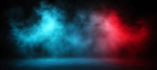 Canvas Print - vibrant abstract gradient with crimson and cyan hues, grainy lighting, and atmospheric haze effects