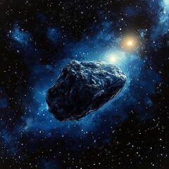 Wall Mural - mysterious cosmic wandering the solo journey of a dark asteroid in a brilliant nebula landscape