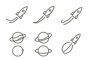 Wall Mural - Rocket and planet illustrations show various designs of space travel, suitable for educational or creative projects