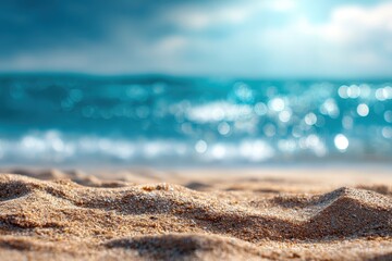 Wall Mural - Sandy beach during summer with a blurred ocean in the background creates a tranquil and inviting atmosphere for relaxation and fun