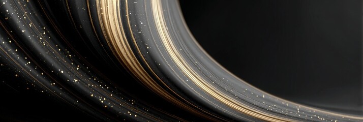 Canvas Print - elegant abstraction curving black layers with golden threads, subtle sparkle, and luxurious depth