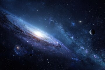 Wall Mural - realistic depiction of a distant galaxy surrounded by stars and planets in an expansive cosmic lands