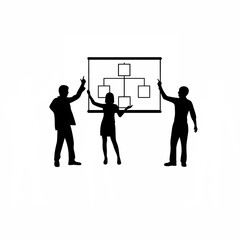 silhouette of engineers presenting new software architecture on white background isolated on white b