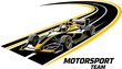© Tanska - A sleek, dynamic Formula 1 racing car speeds along a stylized black and yellow track, embodying the thrilling essence of professional motorsport competition.