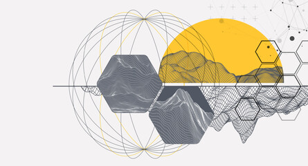 Wall Mural - abstract wireframe background. modern science or technology art elements. surface illustration insid