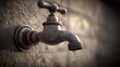 © The Little Hut - Leaky Faucet Close-up: Water Conservation Concept with Dripping Tap Against Textured Wall Background