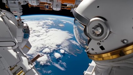Wall Mural - Astronaut in outer space with Earth below