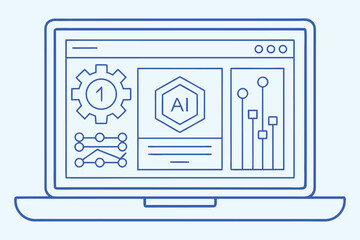 Conceptual illustration of artificial intelligence and machine learning interface displayed on a laptop.