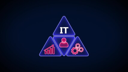 IT consultant presenting tag cloud about information technology.A sleek and modern representation of Information Technology (IT), showcasing elements such as servers, cloud storage,