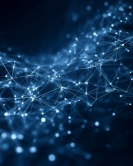Wall Mural - abstract network of glowing blue nodes and lines over a dark background.