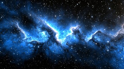 Wall Mural - A Majestic Cosmic Dance Nebulae in Blues and Blacks Surrounded by a Sea of Shimmering Stars