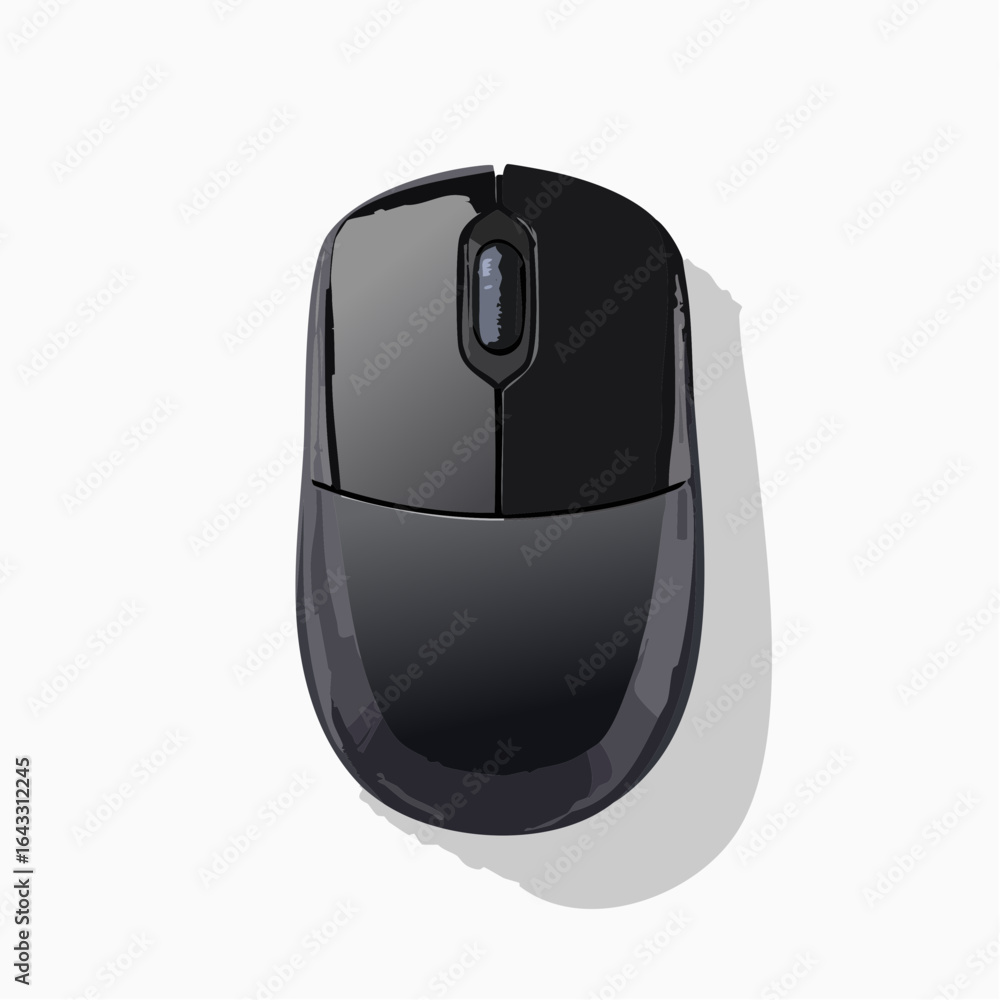 Computer Mouse Shadow A detailed illustration of a modern black computer mouse with a scroll ...