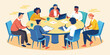 © AL - Meeting with five professionals discussing strategies at round table, flat vector corporate teamwork concept illustration