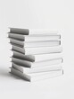 © Sunny_Hare - Stack of blank hardcover books, minimal design, white covers, isolated on pure white background.