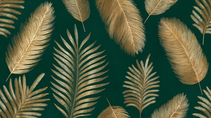  Elegant golden leaves on a rich green background, creating a luxurious and vibrant visual display.