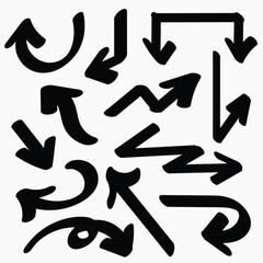 Wall Mural - set of simple bold lines hand drawn black arrows in various style. set of simple of hand drawn black