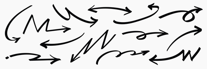 Wall Mural - set of simple lines hand drawn black arrows in various style. set of simple of hand drawn black arro