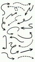 Wall Mural - set of simple lines hand drawn black arrows in various style. set of simple of hand drawn black arro