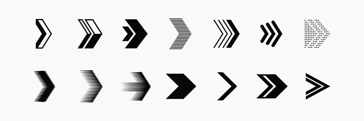 Wall Mural - collection of black arrow icons in various styles and directions for design projects needing directi