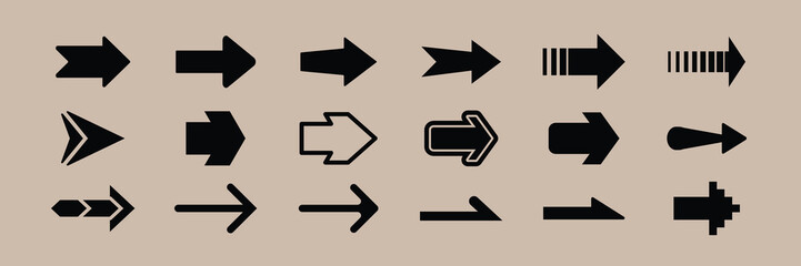 Wall Mural - collection of black arrow icons in various styles and directions for design projects needing directi