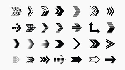 Wall Mural - collection of black arrow icons in various styles and directions for design projects needing directi