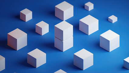 Abstract 3D white cubes arranged in perspective, creating a clean modern pattern for technology and corporate branding.