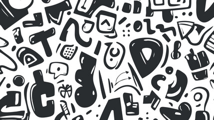 Wall Mural - abstract black and white hand-drawn letters and symbols pattern with creative typography design