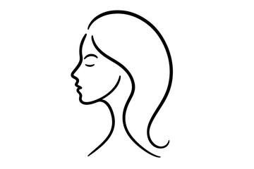 Elegant woman face profile silhouette. Minimalist line art vector for beauty, fashion, spa logo. Simple female portrait illustration for cosmetics, skincare, salon brand.
