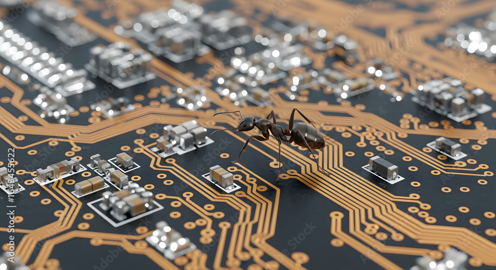 Ant on Circuit Board Cybersecurity, Technology, and Nature Concept ...