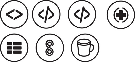 Set of web development and coding line icons