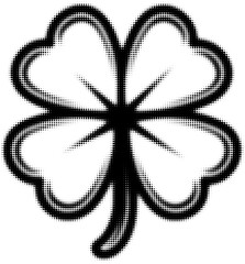 Wall Mural - black and white halftone image of a four-leaf clover with dotted texture