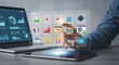 © Ngoc - Digital Marketing Concept with Floating 3D Interface and Large Colorful Icons – Ads, Analytics, AI, SEO – Modern Layout
