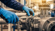 © Risman - Industrial Maintenance: Gloved Hands Tightening a Flange Bolt with a Wrench