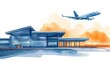 © Natalia - Airport expansion planning Green airport expansion, sustainability-focused infrastructure and solar panels, watercolor style