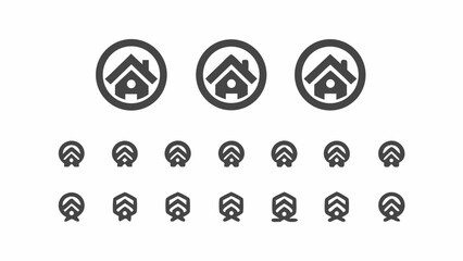 Wall Mural - Illustration of three house icons in circles with variations of arrow icons below in a symmetrical layout
